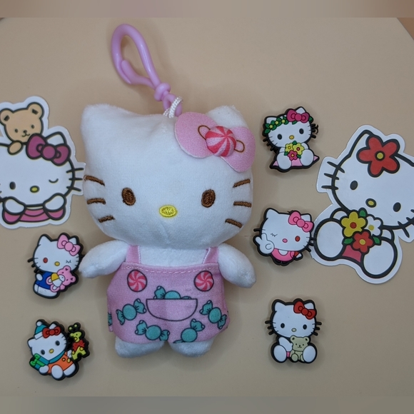Hello Kitty Bundle w/ Plush Dangler, shoe charms, and stickers - Picture 5 of 8
